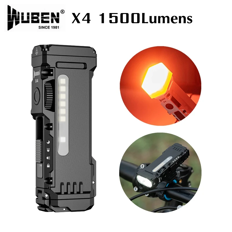 New WUBEN X4 EDC Portable Flashlight 1500Lumens Rechargeable Waterproof Torch Multi Functional RGB Light With 3400mAh Battery