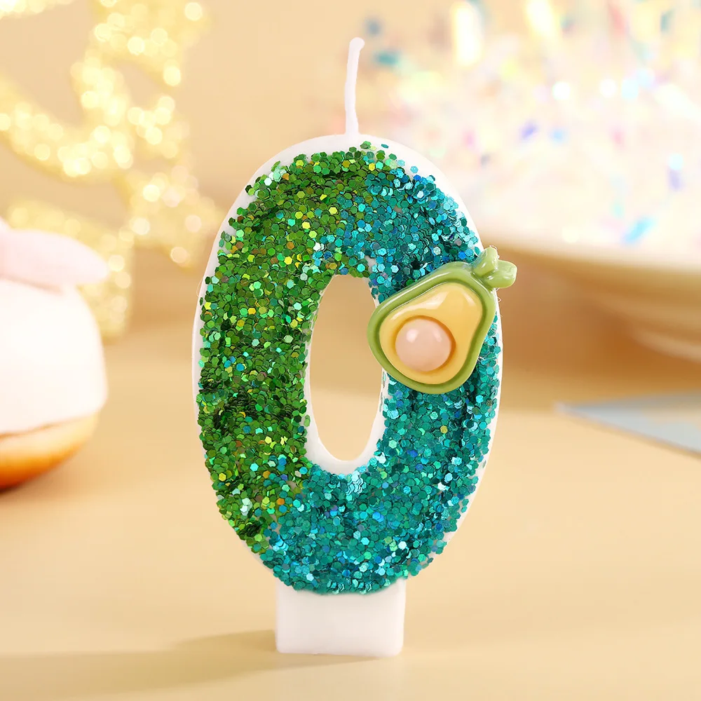 Fresh cartoon avocado digital candle - nature-themed green candle, ideal for party gifts, birthday and anniversary candles