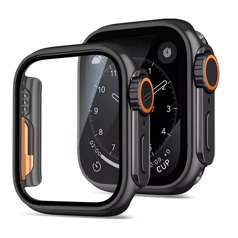 Protetor de Tela e Capa de PC para Apple Watch 45mm 44mm 42mm 41mm 40mm, Filme de Vidro Ultra e Série 9 8 7 6 5 4 SE