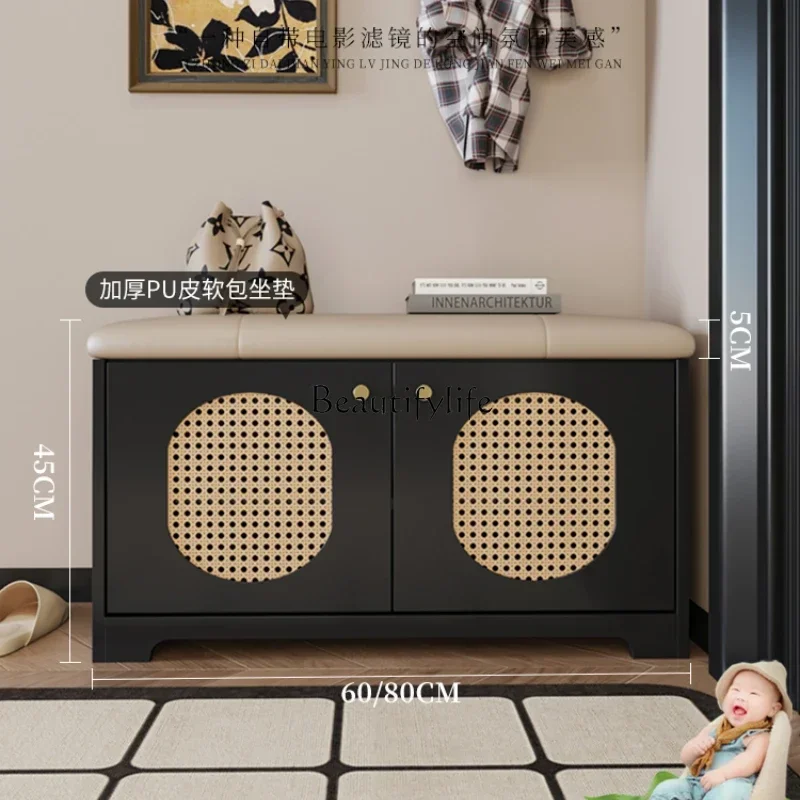 ld25 Medieval rattan shoe change stool shoe cabinet integrated storage entrance extremely narrow shoe stool