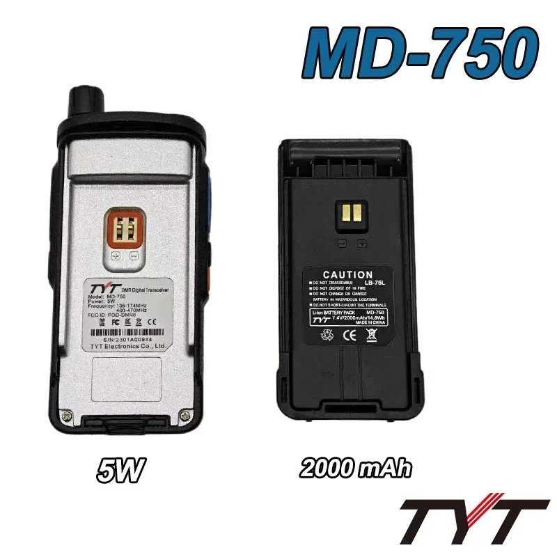 Original Radio Digital TYT MD-750 DMR Digital Radio Handhold Portable 5W Dual Band Ham Wirelessly Radio Transceiver TYT MD-750
