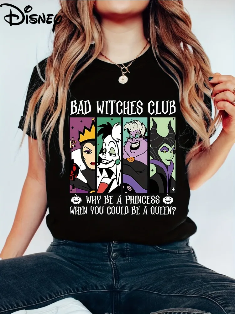 Disney Bad Witch Club T-shirt Fun T-shirt à manches courtes pour femme avec motif de dessin animé