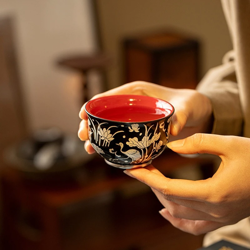 Schwarz glasierte, silber gemusterte Teetasse, kreative Teeschale, niedliche Tasse, Teeverkostung, riechende Tasse, Chazhan Master Cups, Trinkgeschirr
