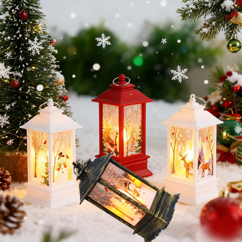 

2 шт. светодиодная рождественская свеча, светодиодные чайные свечи, клетки для свечей с держателем, подсвечник с принтом Лося Санта-Клауса для рождественского украшения