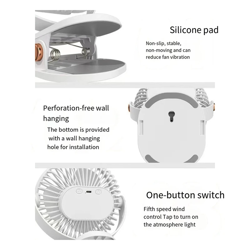 6-дюймовый вентилятор с клипсой, 1200 мАч, USB-перезаряжаемый мощный бесшумный удобный настольный офисный мини-вентилятор, прочный белый