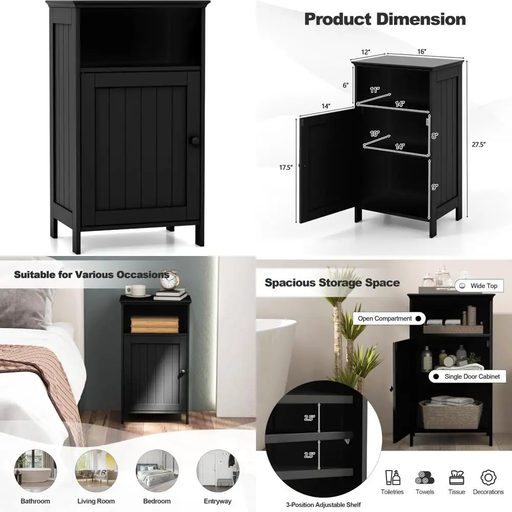 

adjustable 3-tier freestanding bathroom cabinet with door and anti-tip feature