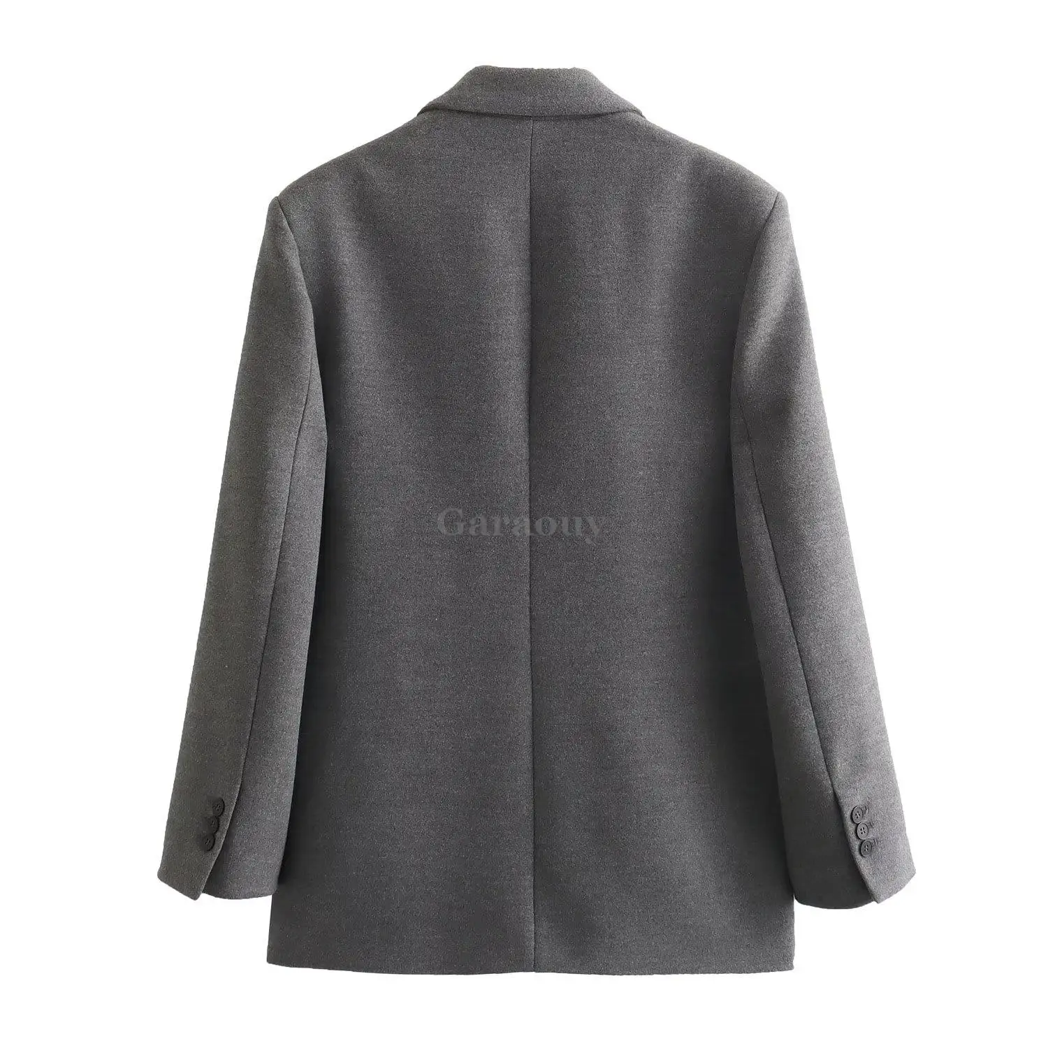 Garaouy 2024Spring Women Lapel Single Breasted Long Sleeve Shoulder Pad Straight Tube Suit Jacket Office Lady Blazer Coat Female