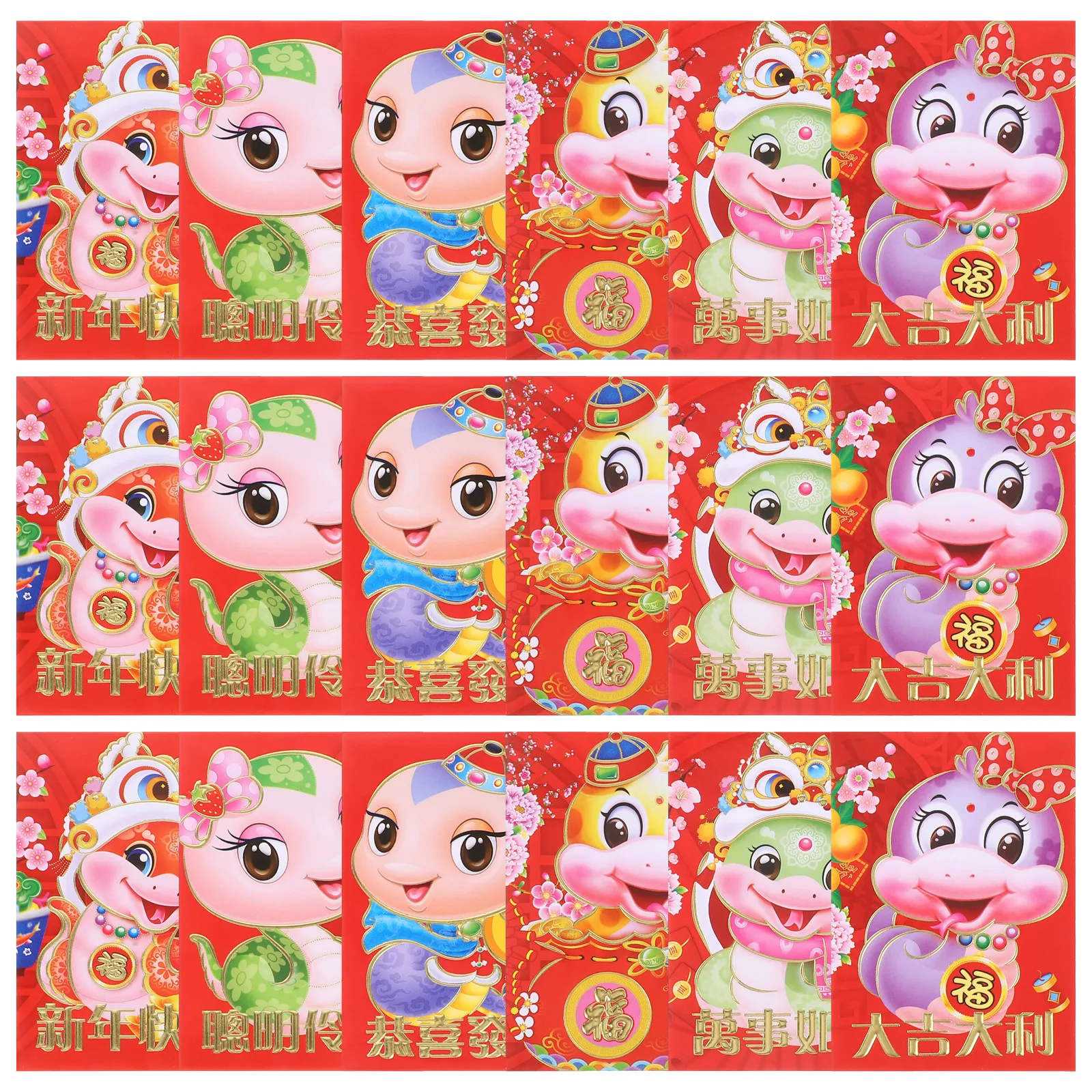 

60Pcs Chinese New Year Lucky Money Envelopes Cartoon Snake Design Large Capacity Red Envelopes Lunar New Year Decorations