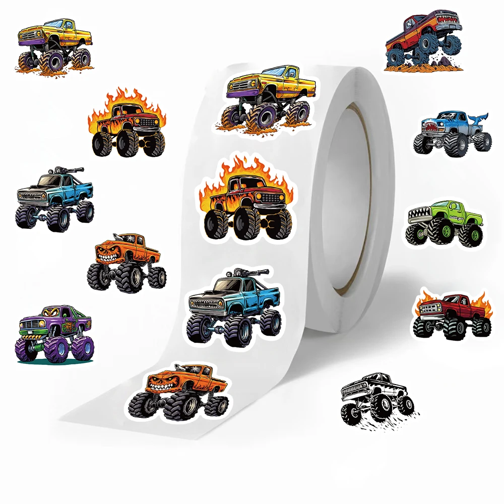 500 pegatinas de Monster Truck en rollo, pegatinas de vinilo para adolescentes y adultos, calcomanías para portátiles, botellas de agua, monopatines y teléfonos.