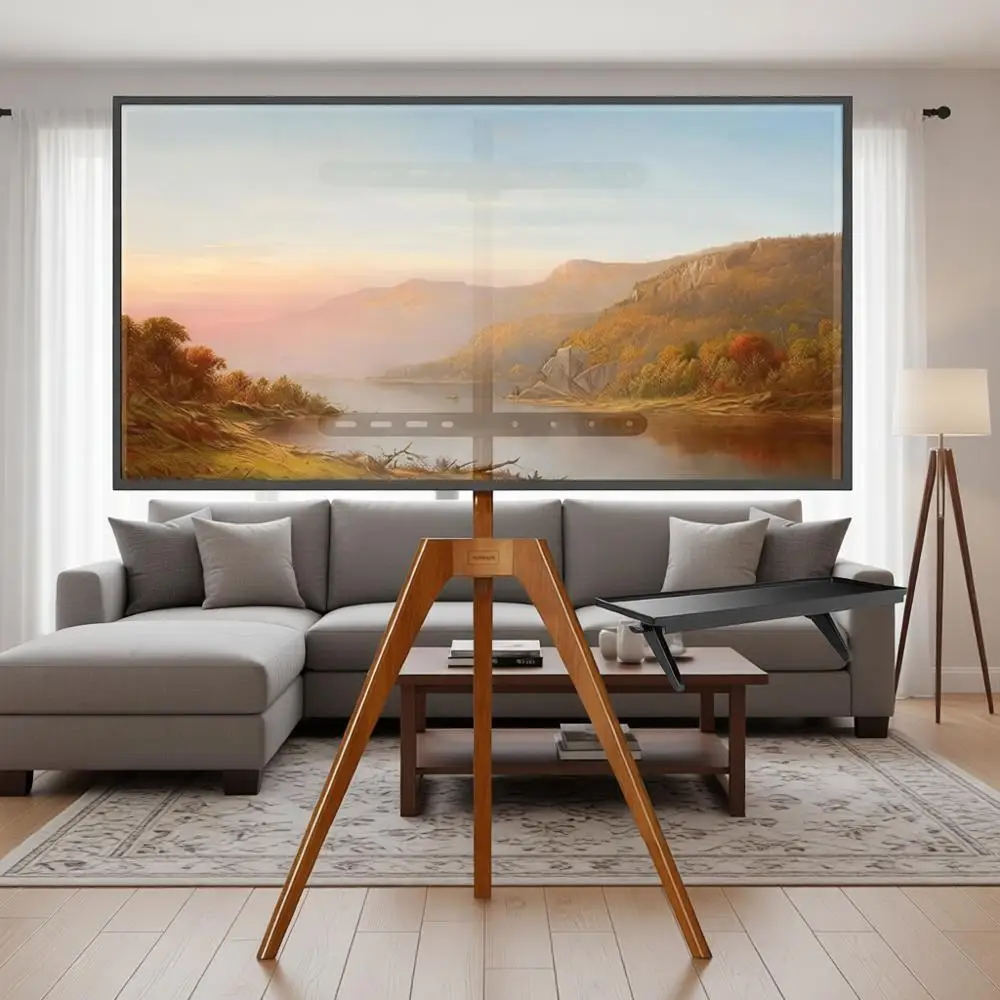 

Регулируемая тумба под телевизор из орехового дерева со скрытой системой кабель-менеджмента для экранов 45-65 дюймов, верхняя полка в комплекте