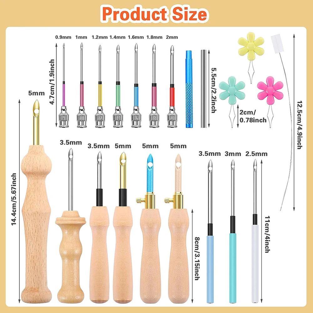 13PCS Stickerei Punch Nadel Kits Nähen Holzgriff Stickerei Stift Teppich Einhaken Werkzeug für DIY Nähen Handwerk Verschönerung