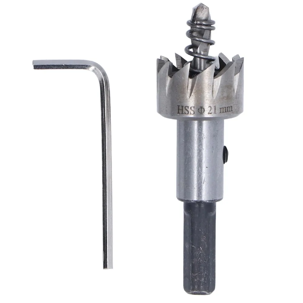 High Speed Steel Hole Saw Drill Bit Set Hex Key Center Drill Bit Hole Saw Cutting Kit 21mm Size Silver Color