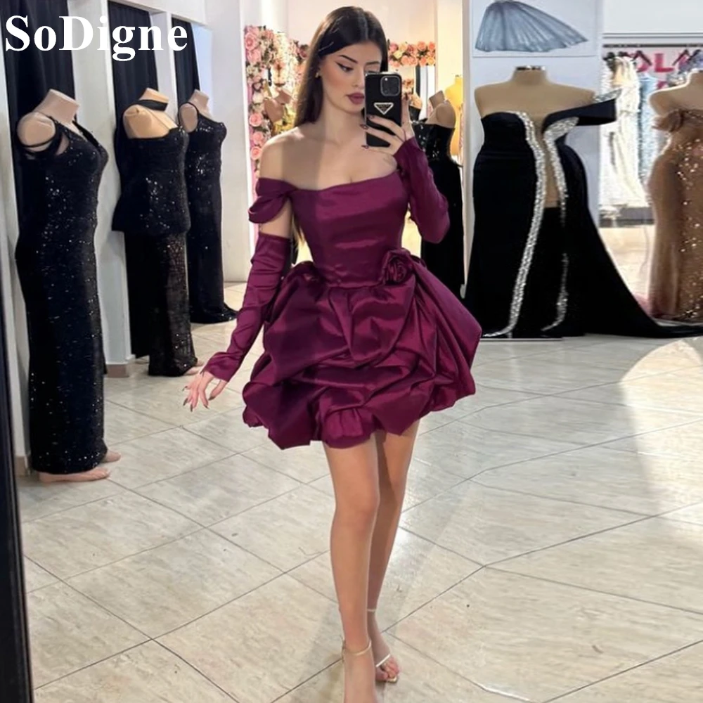 

SoDigne Sexy Purple Short Homecoming Dresses A-Line Off Shoulder Ruffles Party Mini Dress 2025 Gala Cocktail Gowns Customized