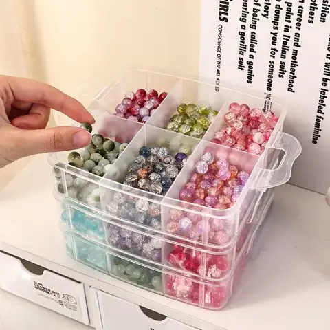 3 Tier 18 Grid Transparent Adjustable Stackable Compartment Slot Plastic Storage Box for Organizing Toys Jewelry Accessories