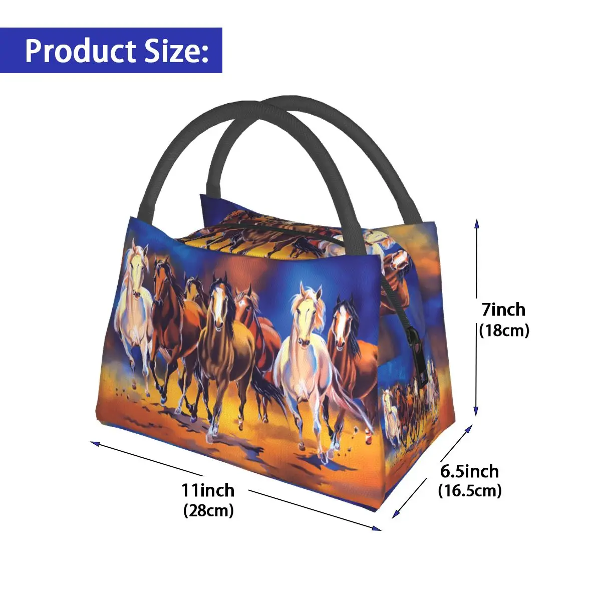 7 Pintura de cavalo em Vastu Horses Lunch Box, impermeável, lona isolada, refrigerador, térmico, comida fria, piquenique, Merch