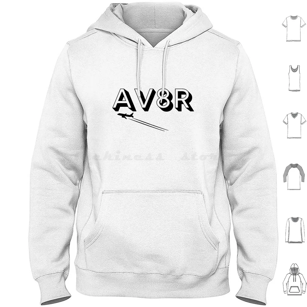 Av8r-Aviator-Black Text Hoodie Cotton Long Sleeve Av8r Aviator Aviation Flight Airplane Aeroplane Plane Pilot Flying Sky Hobby