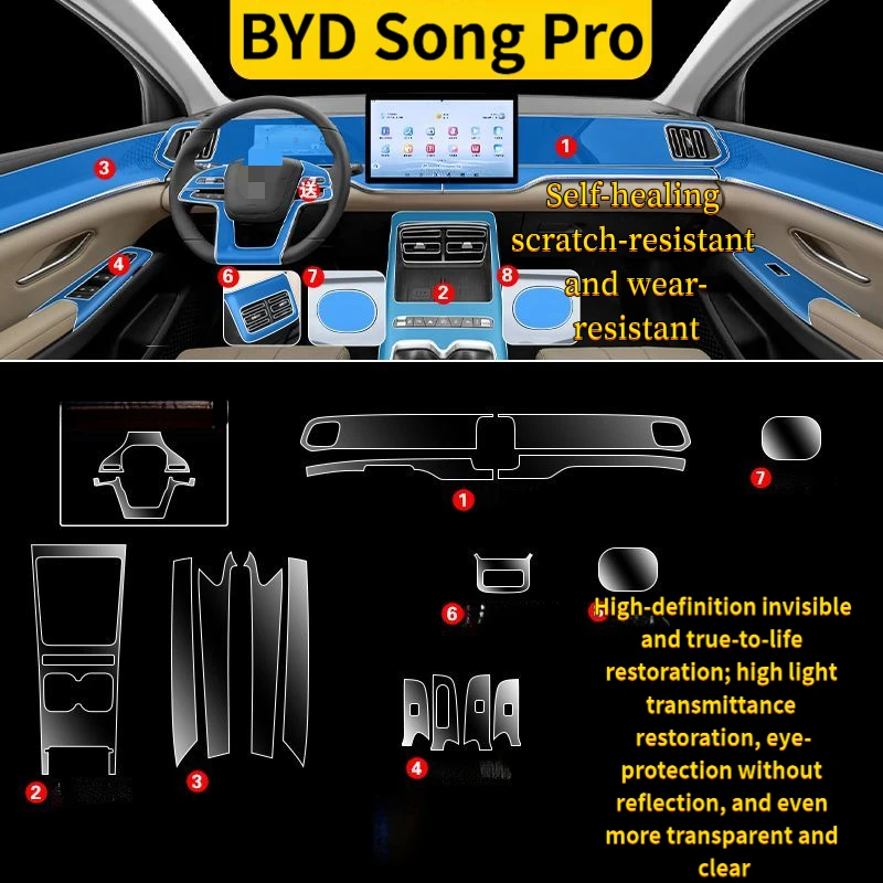 Pour 26 modèles de BYD Song Pro, film de protection dédié pour console centrale, film de protection d'écran intérieur souple, accessoires de voiture complets