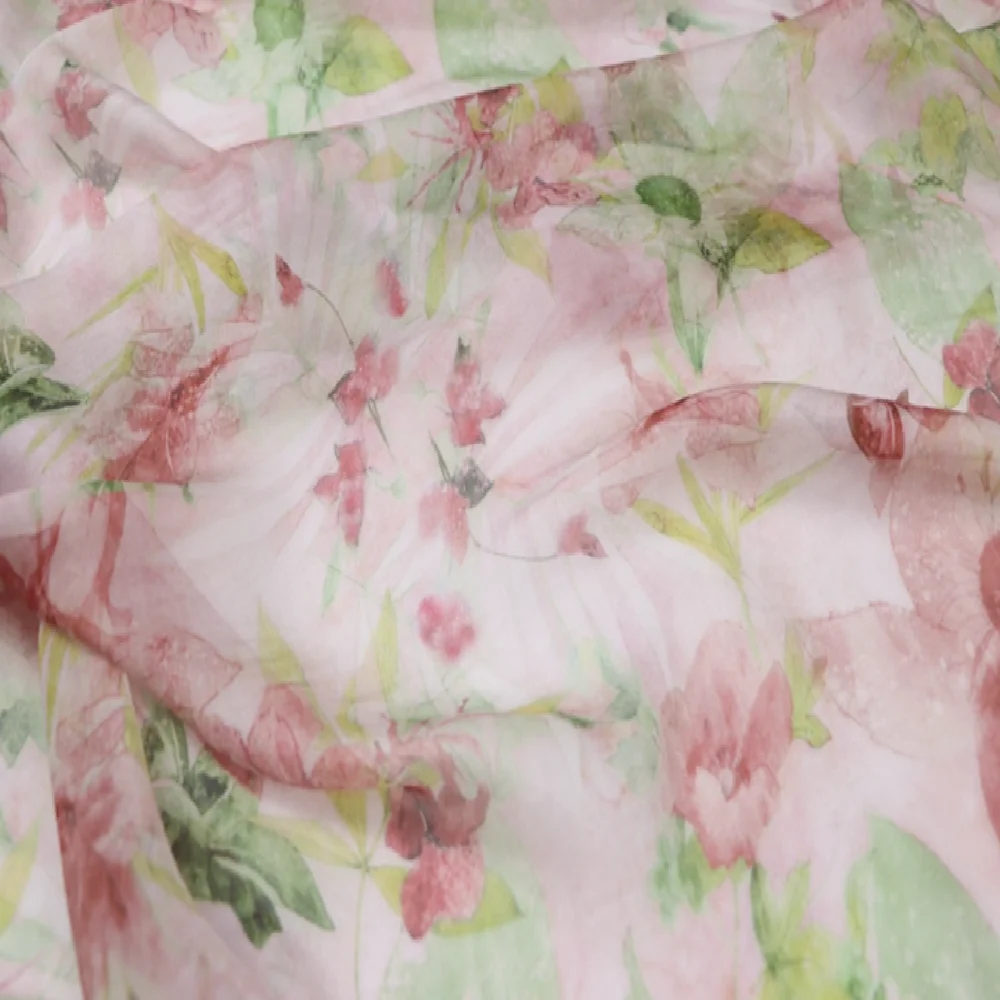 

Удивительная изящная шифоновая ткань из чистого шелка с принтом цветов лотоса для модного элегантного платья, шаль, шарф, одежда