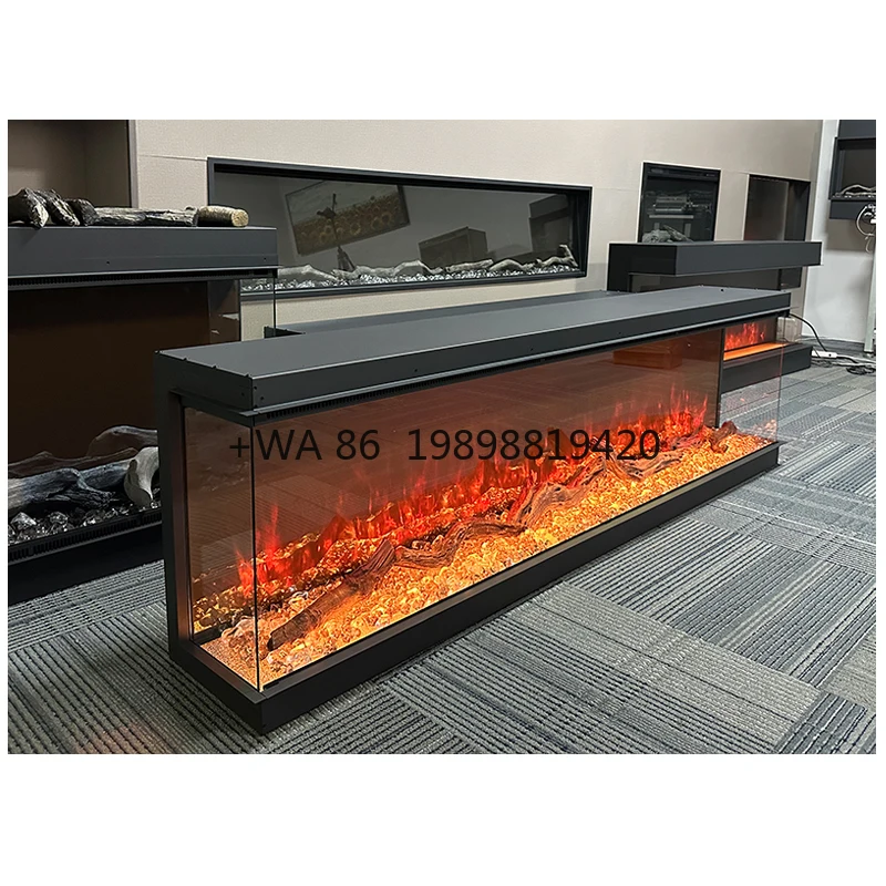 3D Mirrored Electric Fireplace  Glowing Ember Bed Realistic LED Flame Electric Fireplaces TV Stand with Fireplace Mirrored
