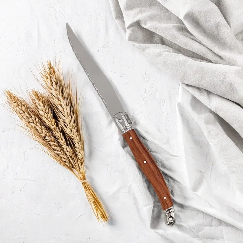 1-8 Pcs 9inch Stainless Steel Laguiole Steak knife set, stainless steel blades, durable serrated knives, black handles, sharp