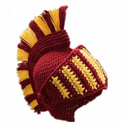 Novelty Women Men Roman Knight Armor Caps Winter Handmade Knitted Hats Helmet Crocheted Beanies Birthday Party Gifts Funny Cap