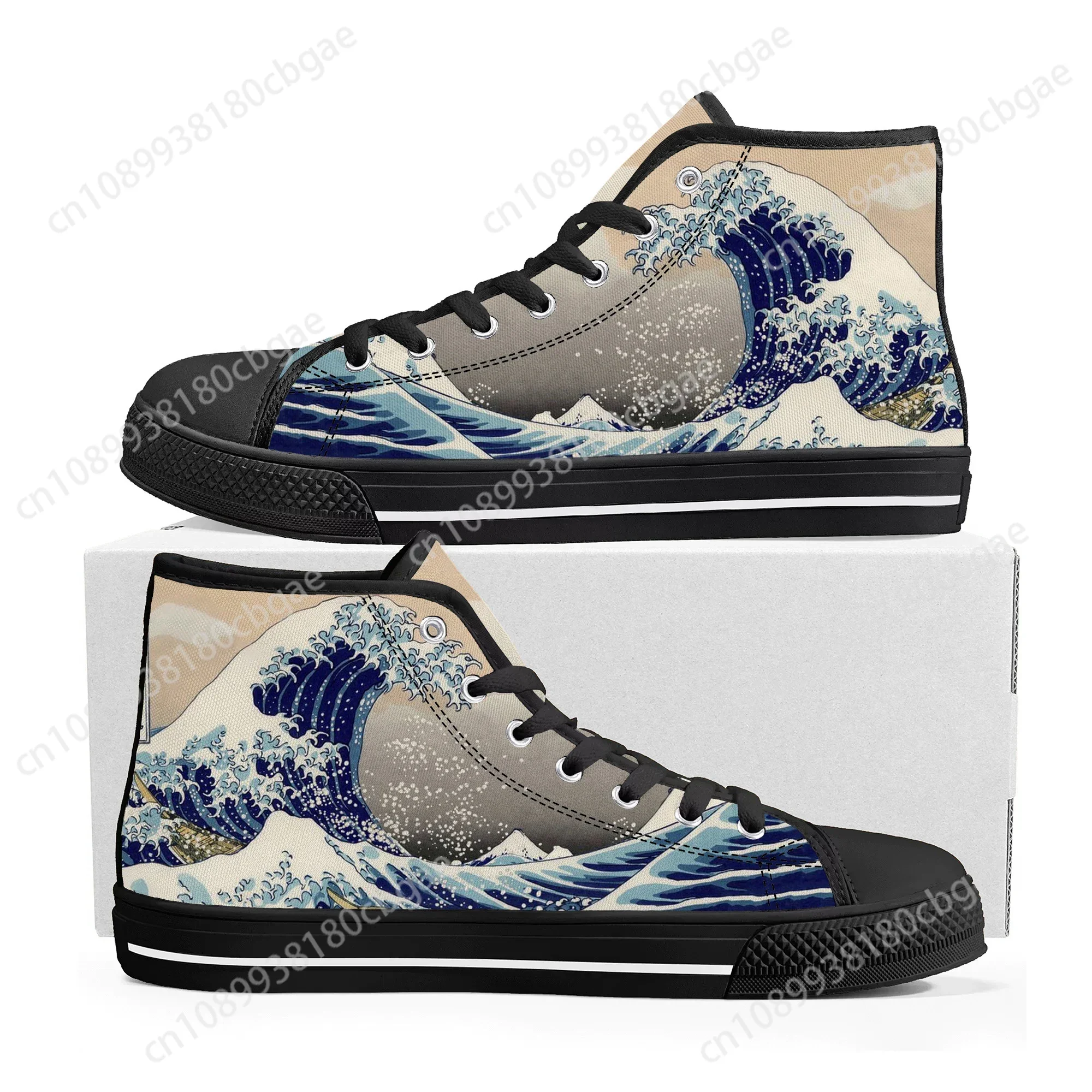 

Fashion The Great Wave off Kanagawa Printmake Art High Top Sneakers Mens Womens Canvas Sneaker Casual Couple Shoes Custom Shoe