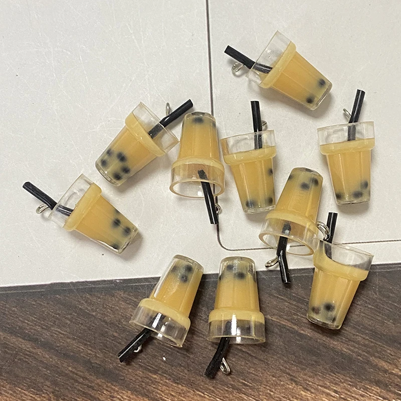 10 pçs casa de bonecas mini leite xícara de café encantos bonito 3d pérola leite chá bebida pingentes para brinco diy jóias fazendo