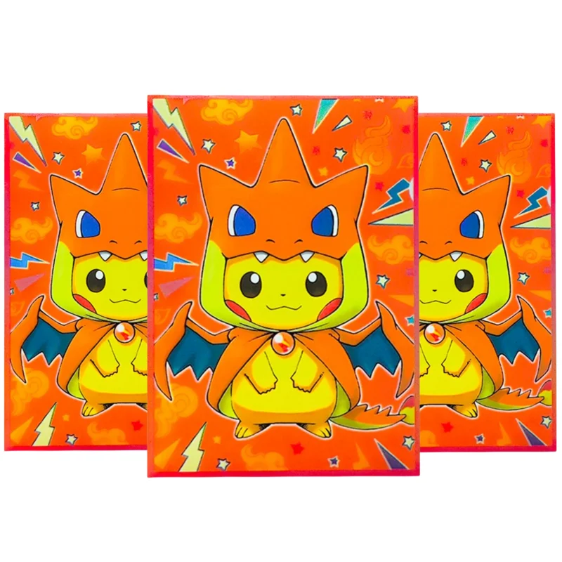 

50Pcs/Set Pokemon Card Sleeves Breathing Fire Pikachus Anime Game Characters Color Flash Holographic Protector Film Album Binder