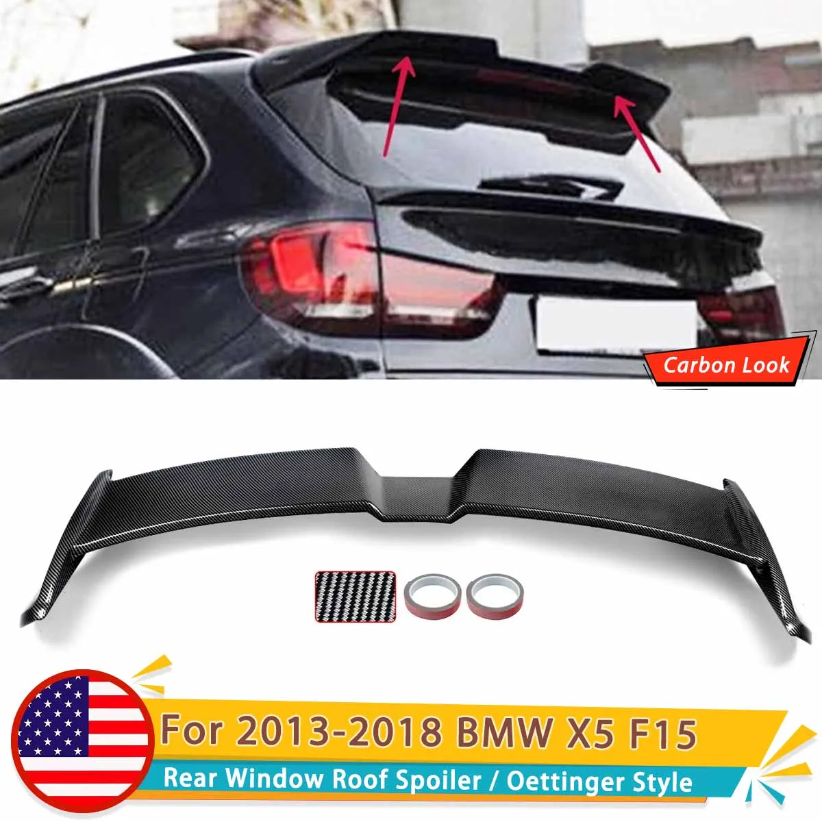 

For BMW X5 F15 Carbon Fiber Look Rear Spoilers Wings 2013-2018 Rear Roof Spoiler Lip Aero Oettinger Style Trim Rear Roof Wings