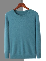 Men Autumn Winter Sweater O-neck Smart Casual Pullover 100% Mink Cashmere Soft Warm Cashmere Knitwear Basic Style Clothes Tops