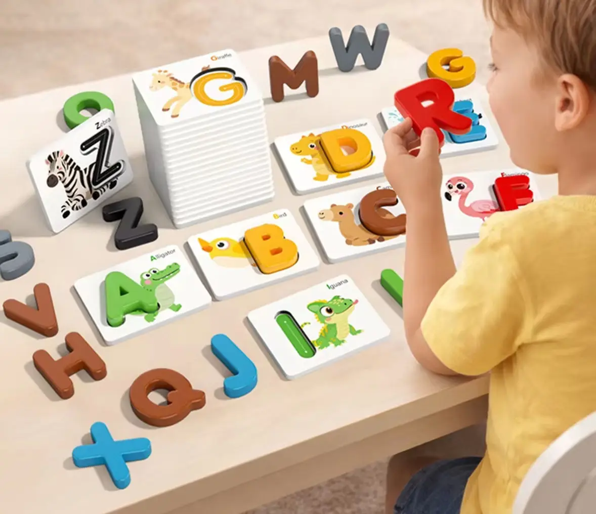 

Montessori Alphabet Matching Puzzle, 3D Letter Flash Cards, Educational English Learning Toy for Toddlers & Preschool Kids