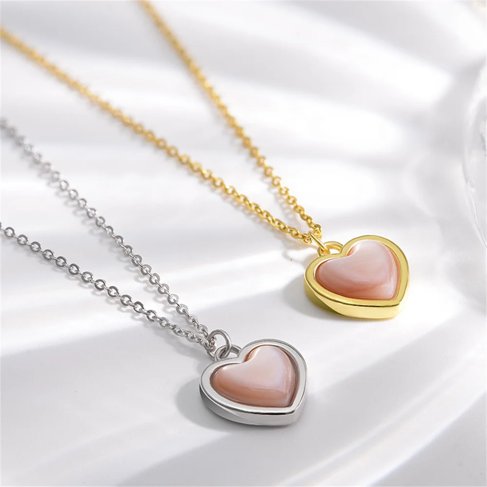 

Women's Heart Pendant - 925, Korean Natural Pink Shell, Collar Necklace