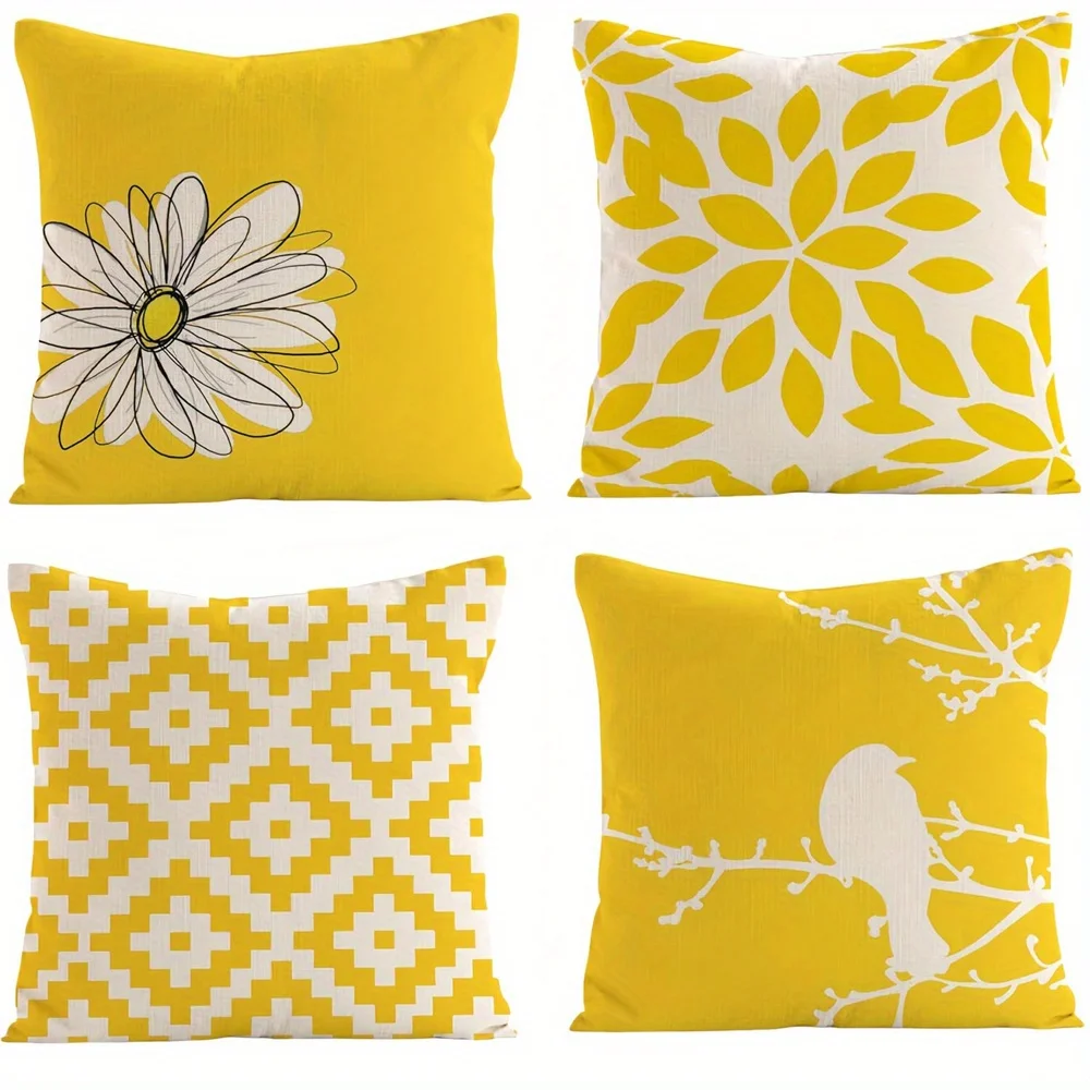 Pillow cover 45x45 Pillow covers Yellow floral geometric cushion cover sofa bedroom car 45x45 pillow cover