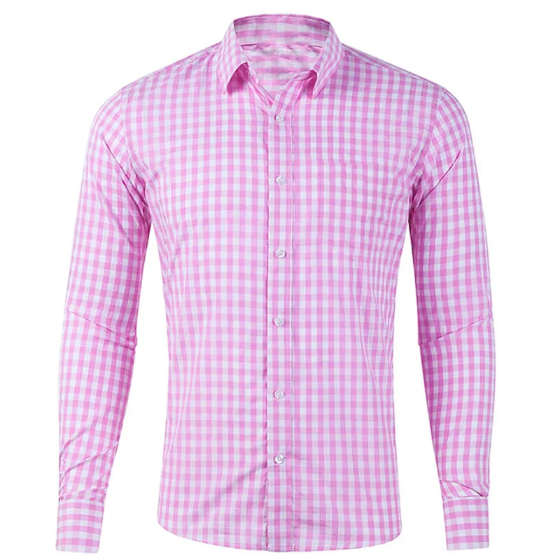 Camisa masculina de botão manga comprida, xadrez, lapela xadrez, resort de rua, roupa estampada, moda casual de férias, novo estilo