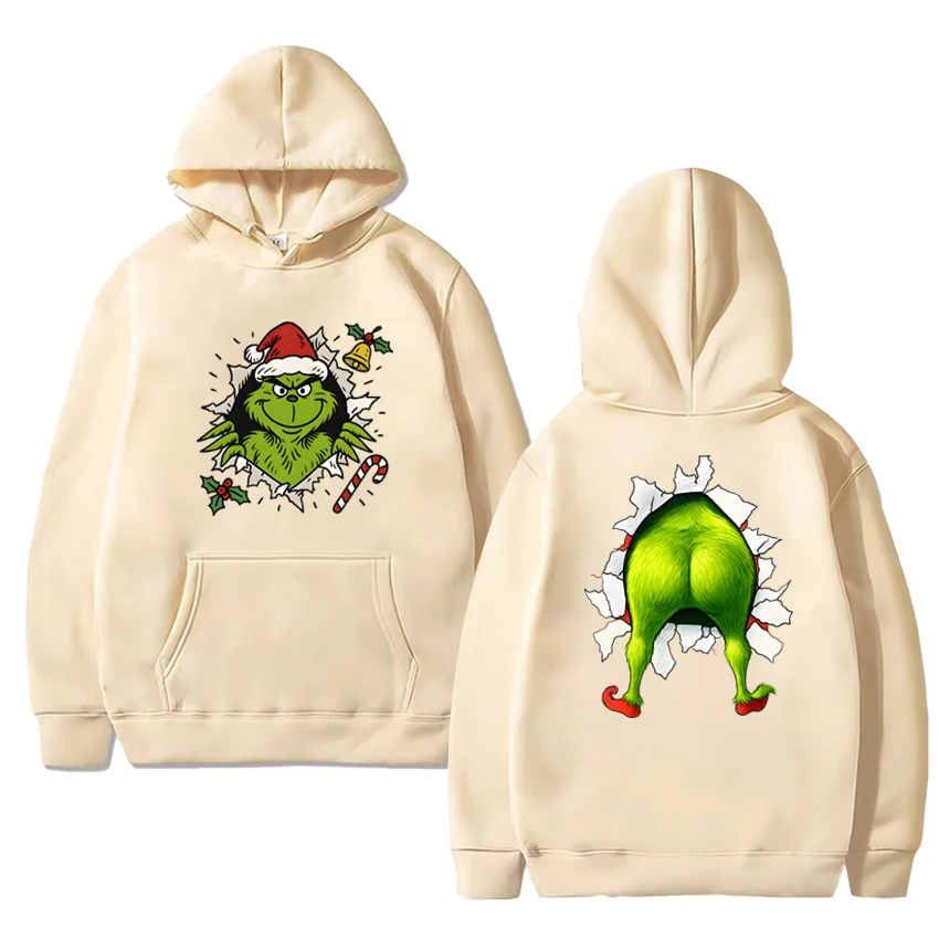 Sweat à capuche de noël drôle Humor Grinch unisexe vacances mignon vert film imprimé pull 2025 hommes femmes polaire sweat-shirt à manches longues