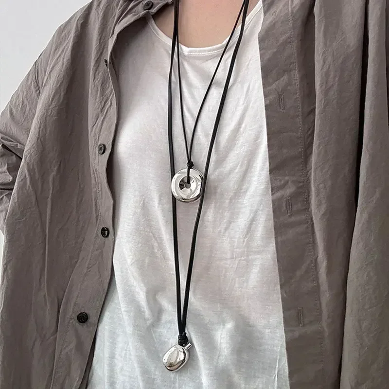 Trendy Jewelry Vintage Temperament Black Cord Geometric Pendant Necklace For Women Girl Gifts Pretty Design Accessories