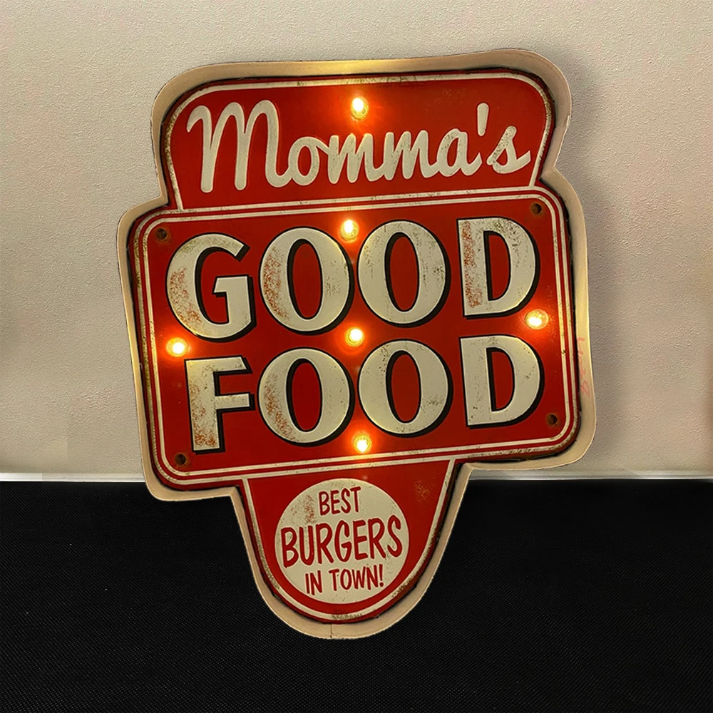 Mama's Good Food, Vintage Restaurant Light Up Wall Signs, Retro Luminous Restaurant Metal Sign for Bar,  Cafe, Wall Decoration,