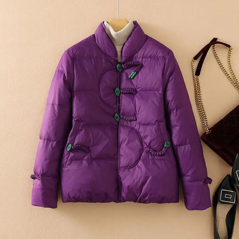 

Women's Quilted Jacket Winter New Style Belted Short Coat Button Design Duck down Warmth No Hat Commute Fashion Straight Cut