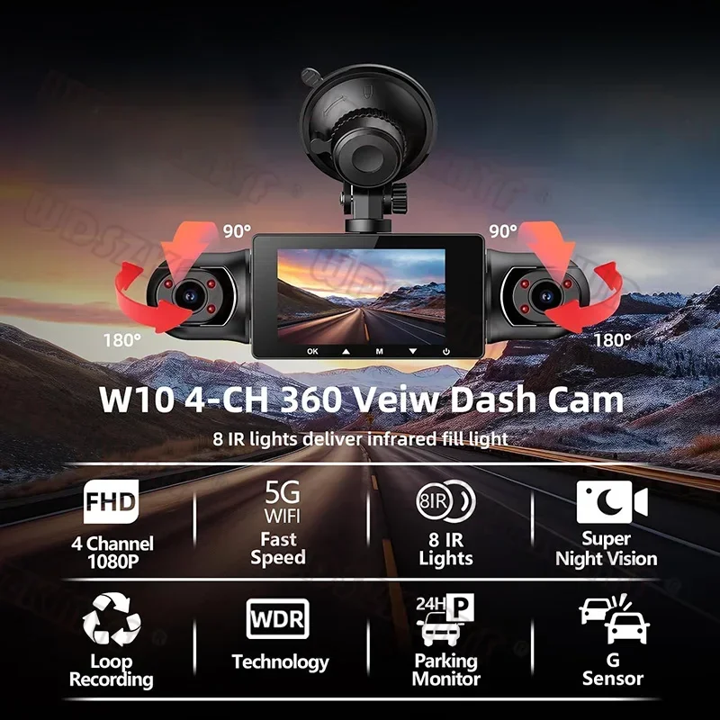 4Lens 360° Car Camera 2K Dash Cam Auto Car Recording Camera Car DVR Front Left right Rear View Camera car accessorie For SUV