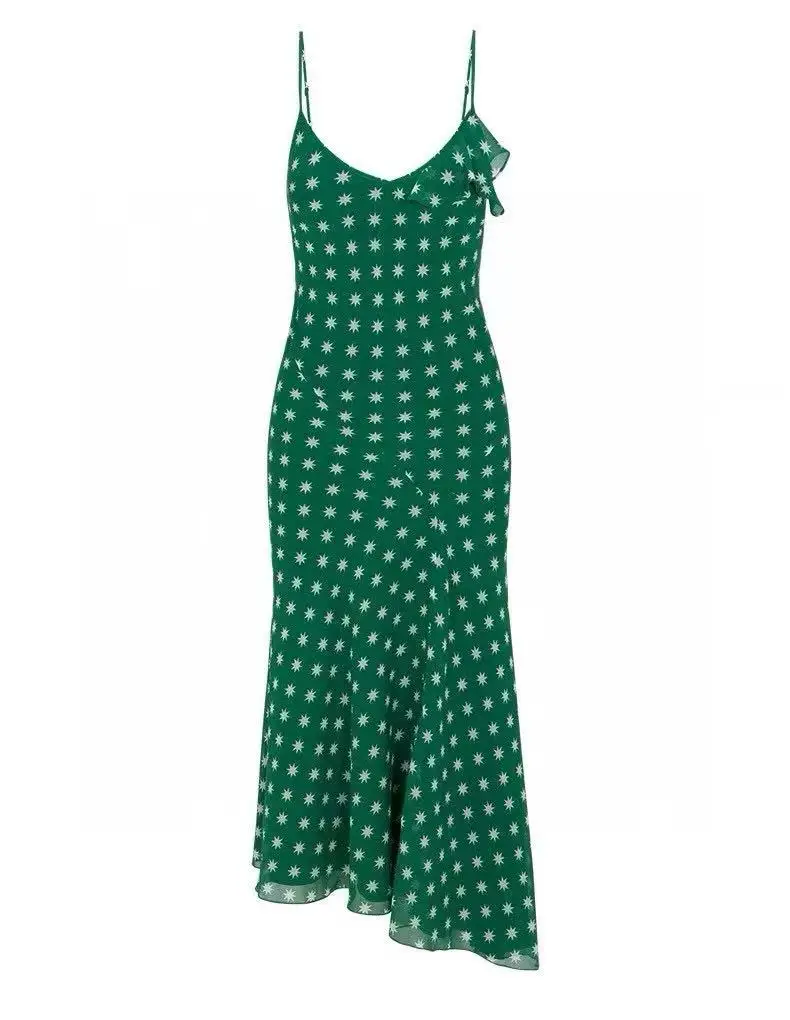 Vestido largo de seda verde para mujer, vestido elegante de fiesta Sexy ajustado asimétrico con adorno de encaje, nuevo estilo de otoño