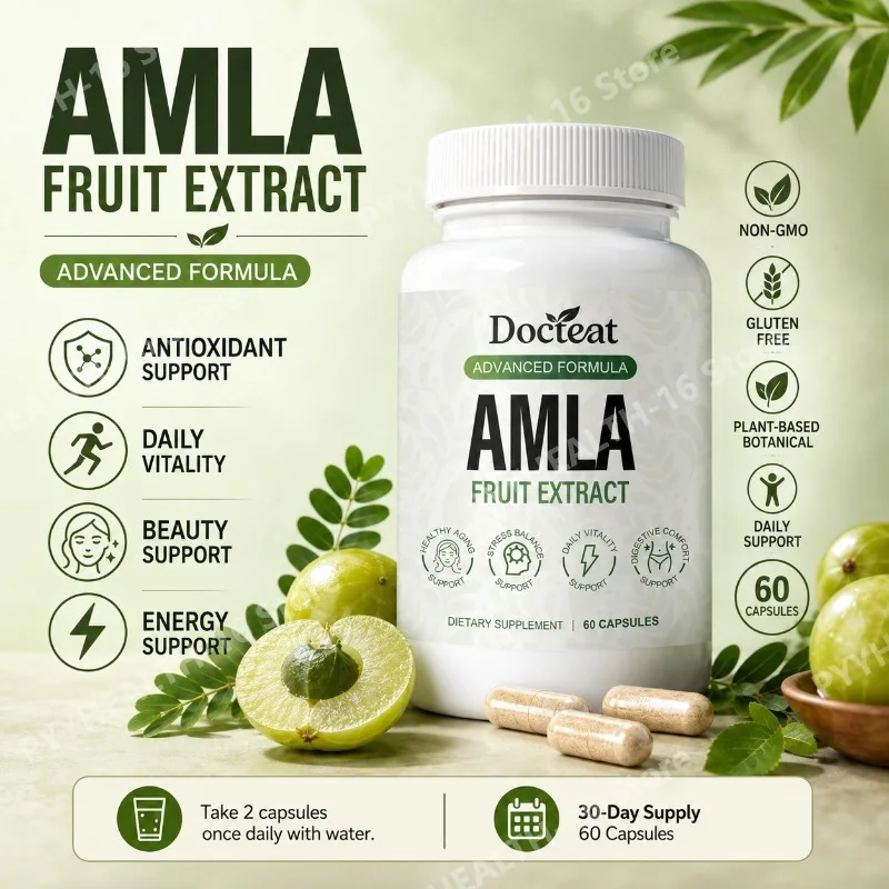 Docteat Amla Fruit Extract Capsules Immune Function Support Skin Health Support with Vitamin C B3 CoQ10 PQQ, 60 Capsules