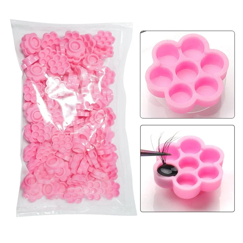 100/200/500 pièces Extension de cils tasse tatouage rose retard fleur colle adhésif Pigment supports greffage cils tenant des plateaux