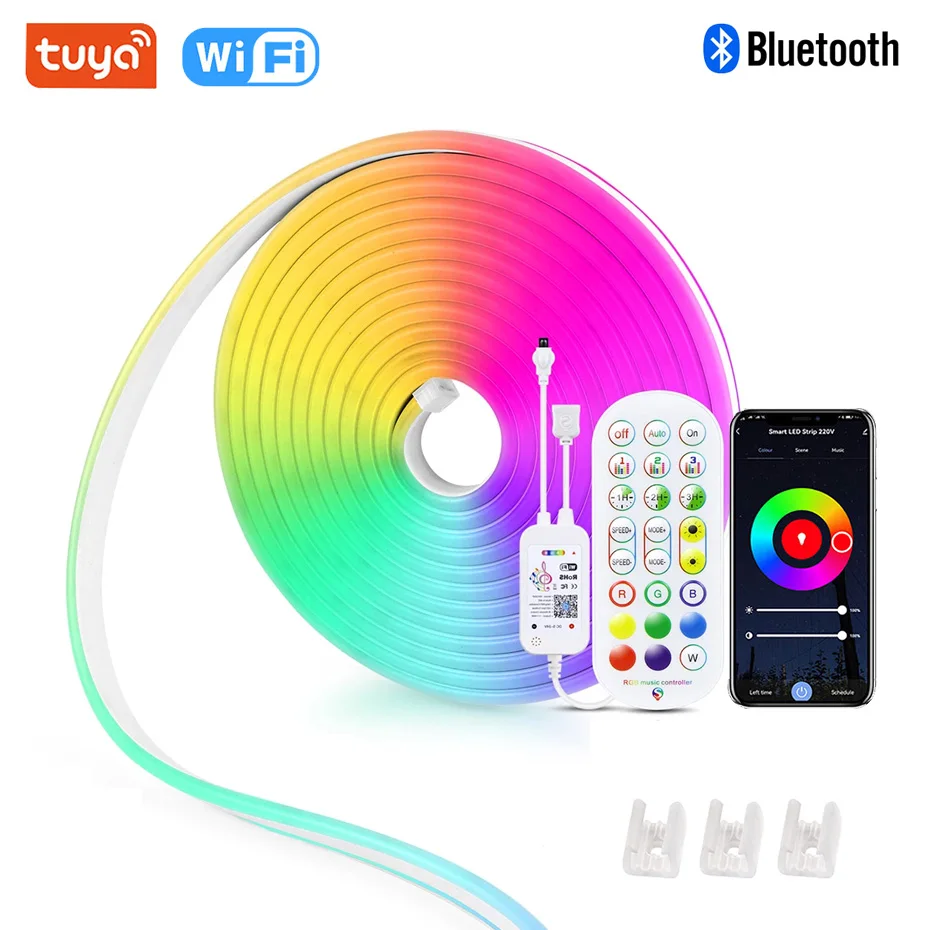 

Tuya Smart 12V LED Neon Light RGB Strip 1M-10M WiFi/ Bluetooth/ Remote Control Waterproof Flexible Tape 120Leds/M Decor for Room