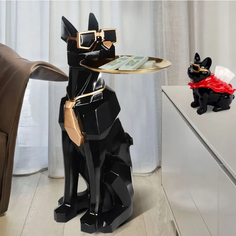 Modern Dog Statue with Decorative Tray Key Holder Tissue Box Luxury Home Decor Big Size Ornaments Resin Sculptures Living Room