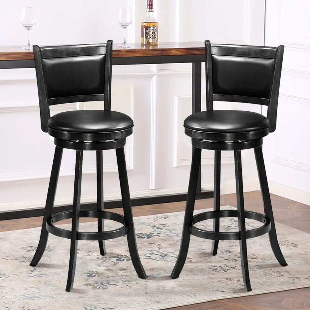 29”  Café Chairs Height  Set of 4, Kitchen Island, Rubber Wood, Swivel  with Backs for Pub, ,Restaurant, Black Café Chairs