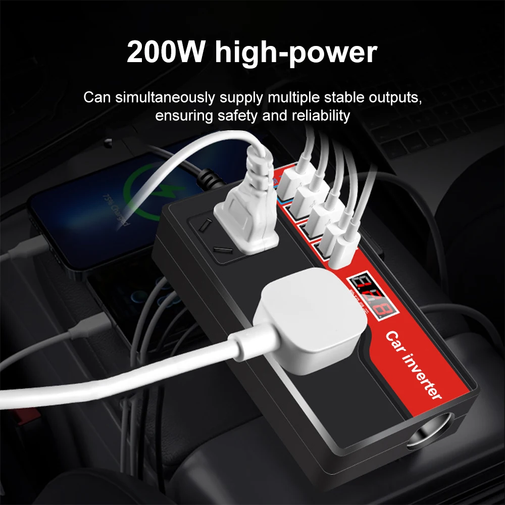 Car Power Inverter DC 12V/24V To AC 220V Auto Power Converter 2000W with 4 USB Ports Socket Digital Display Car Power Adapters