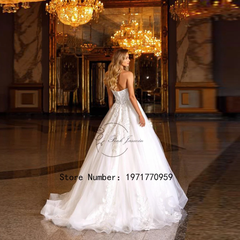 Ivory Strapless Sweetheart Wedding Dress For Princesss Applique Lace Elegant With Tulle Sexy Zipper Open Back Gowns 2024 New