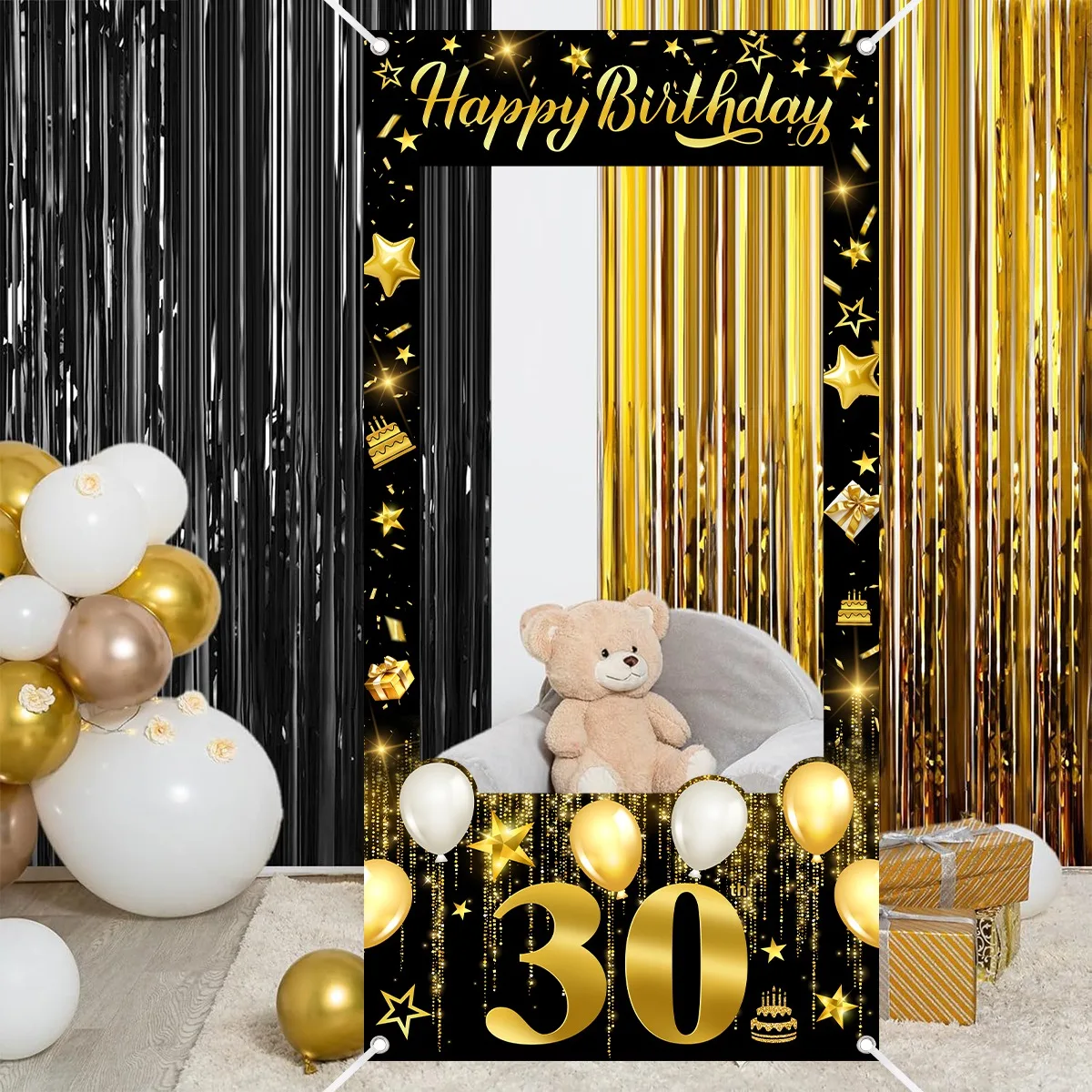 30., 40., 50., 60. Geburtstag Fotorahmen Foto-Requisiten Schwarz Gold Erwachsene 30 40 50 60 Jahre Alt Geburtstagsparty Dekoration – Detail 7