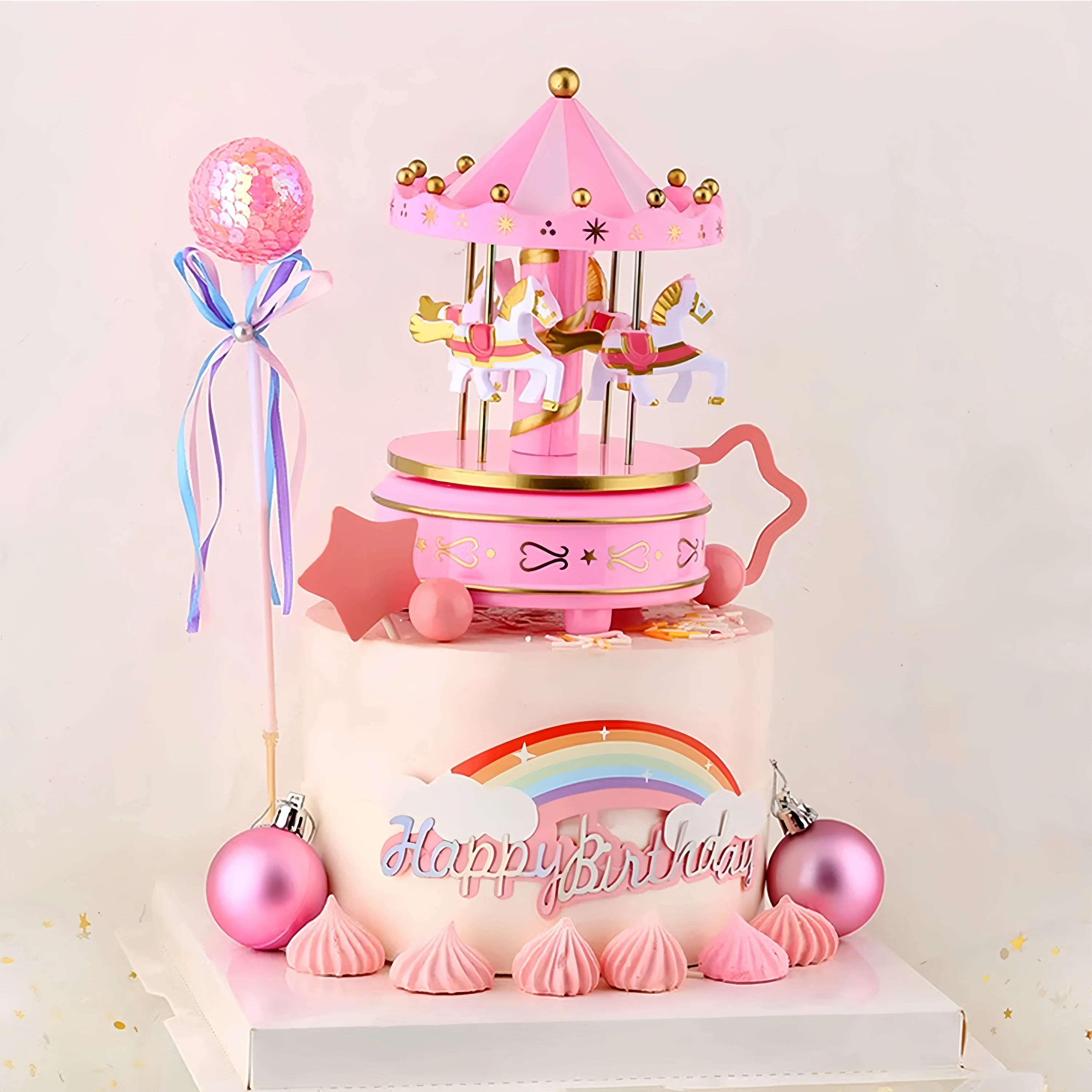 Adorno de tarta de carrusel de lujo para cumpleaños, fiesta de boda romántica, carrusel de lujo hecho a mano, suministros de decoración de pasteles, regalos