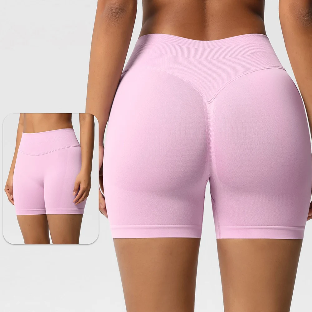 No Logo Low Ribbed Waist Yoga Shorts Women Seamless Scrunch Bum Workout Gym Shorts High Stretch Running Pilates Booty Shorts